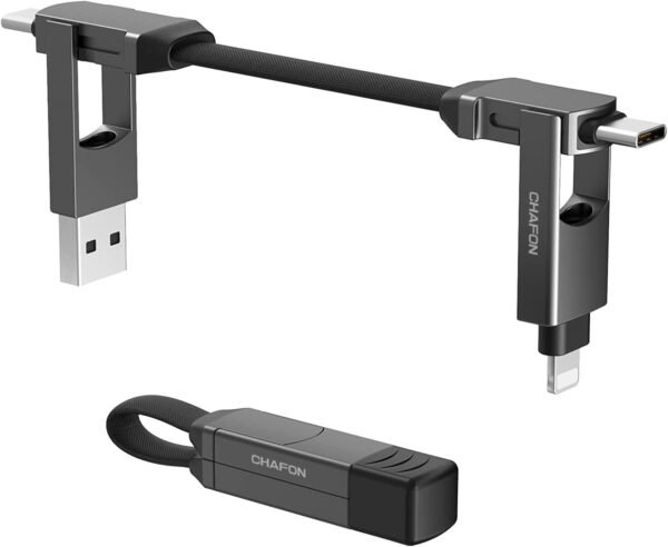 CHAFON Multi Charging Cable Short,Travel Portable Magnetic Keyring 5 in 1 USB Charger Data Cord,PD 60W USB A/C to Type C/Lighting/Micro Connectors for iPhone iPad MacBook Samsung, 6.3in