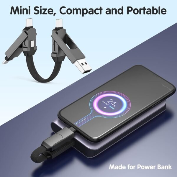 CHAFON Multi Charging Cable Short,Travel Portable Magnetic Keyring 5 in 1 USB Charger Data Cord,PD 60W USB A/C to Type C/Lighting/Micro Connectors for iPhone iPad MacBook Samsung, 6.3in - Image 2