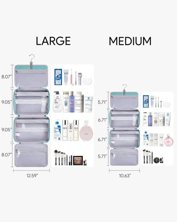 OlarHike Travel Toiletry Hanging Bag Waterproof Bags, Makeup, Toiletries, Jewelry, Travel Essentials 3 in 1 Packing Organizers, Cosmetic Travel-Sized Container, Medium Capacity for Women Cyan - Image 5