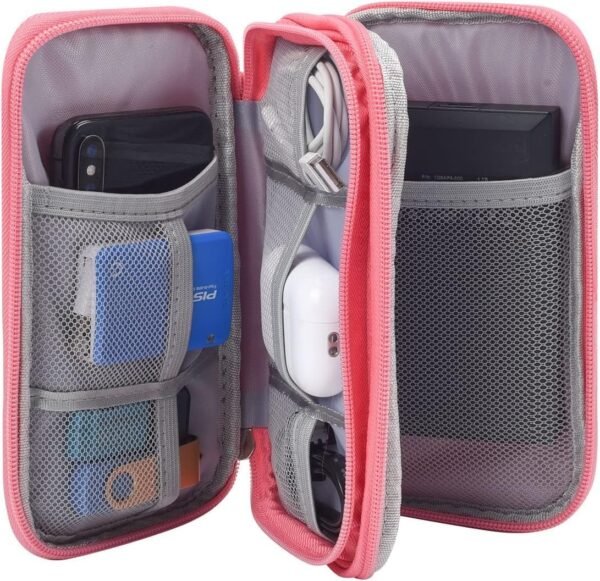 sansheng Electronics Accessories Organizer Pouch Bag, 2 Pack Travel Universal Organizer for Cable, Charger, Phone, SD Card, Business Travel Gadget Bag with Zipper(Grey & Pink) - Image 9