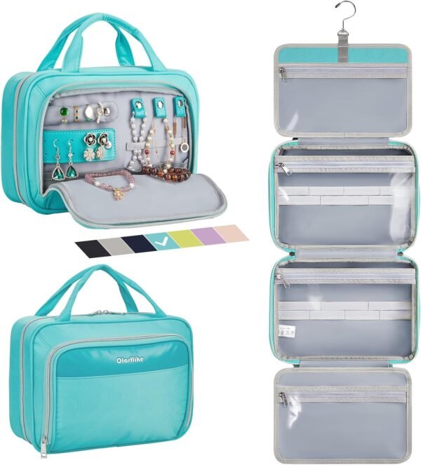 OlarHike Travel Toiletry Hanging Bag Waterproof Bags, Makeup, Toiletries, Jewelry, Travel Essentials 3 in 1 Packing Organizers, Cosmetic Travel-Sized Container, Medium Capacity for Women Cyan