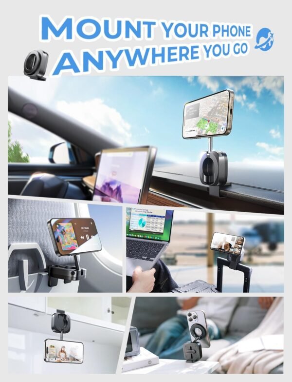 LISEN Travel Essentials Airplane Phone Holder for MagSafe Accessories, Handsfree Airport Essentials Plane Phone Holder Travel Gadgets Long Flight Must Haves for MagSafe Car Mount fits iPhone 15 Tesla - Image 4