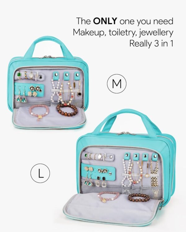 OlarHike Travel Toiletry Hanging Bag Waterproof Bags, Makeup, Toiletries, Jewelry, Travel Essentials 3 in 1 Packing Organizers, Cosmetic Travel-Sized Container, Medium Capacity for Women Cyan - Image 2