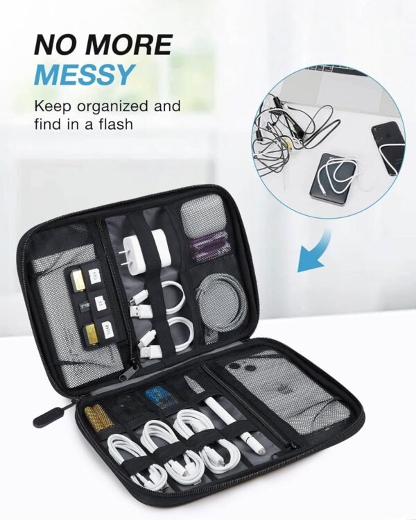 BAGSMART Electronics Organizer Travel Case, Small Cable Organizer Bag for Essentials, Tech Organizer as Accessories, Cord Organizer for Phone, Power Bank, SD Card, Black - Image 2