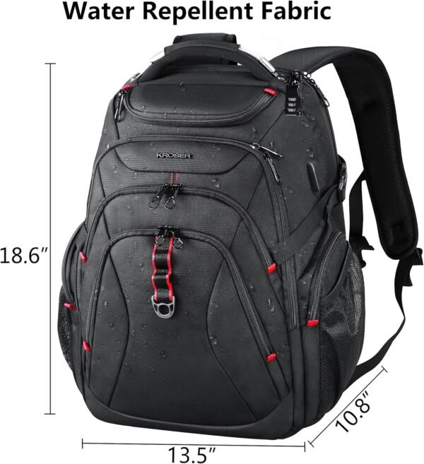 KROSER Travel Laptop Backpack 17.3 Inch XL Computer Backpack with Hard Shell Saferoom RFID Pockets Water-Repellent Business College Daypack Stylish Bag for Men/Women-Black - Image 2