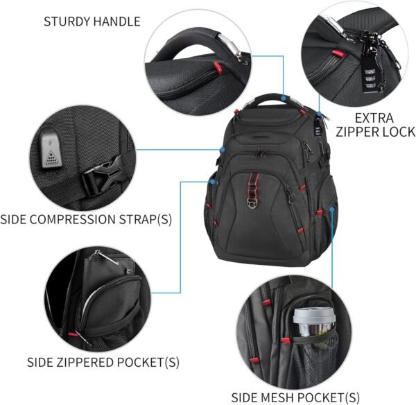 KROSER Travel Laptop Backpack 17.3 Inch XL Computer Backpack with Hard Shell Saferoom RFID Pockets Water-Repellent Business College Daypack Stylish Bag for Men/Women-Black - Image 4