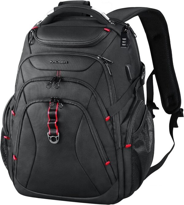 KROSER Travel Laptop Backpack 17.3 Inch XL Computer Backpack with Hard Shell Saferoom RFID Pockets Water-Repellent Business College Daypack Stylish Bag for Men/Women-Black - Image 8