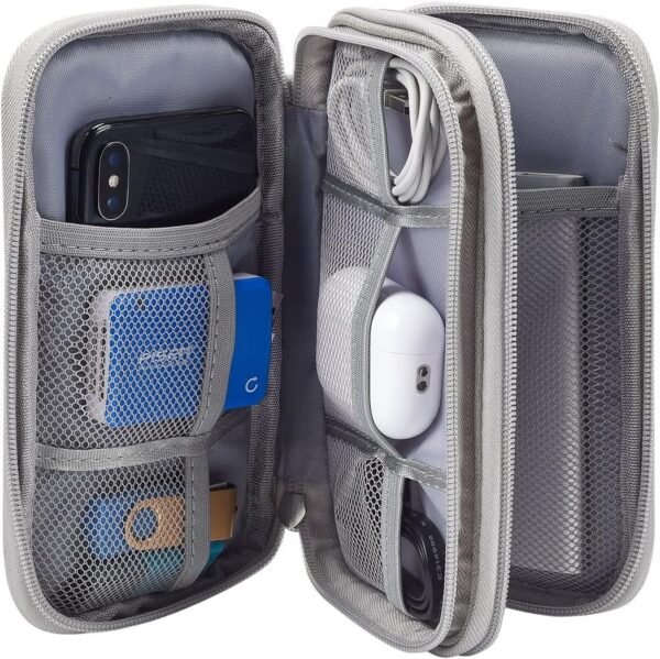 sansheng Electronics Accessories Organizer Pouch Bag, 2 Pack Travel Universal Organizer for Cable, Charger, Phone, SD Card, Business Travel Gadget Bag with Zipper(Grey & Pink) - Image 4